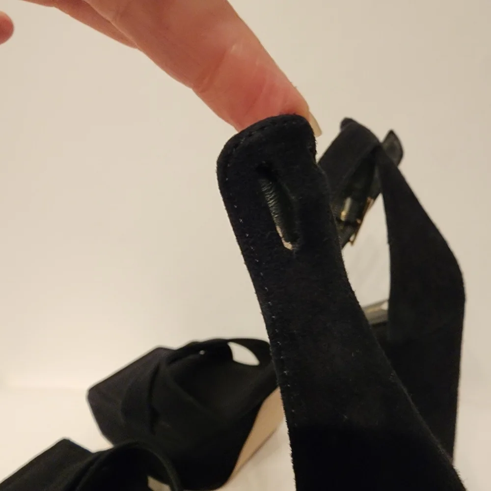 Good American Suede Platform Heels Ankle Strap Black Size 11 (Missing 1 Strap)